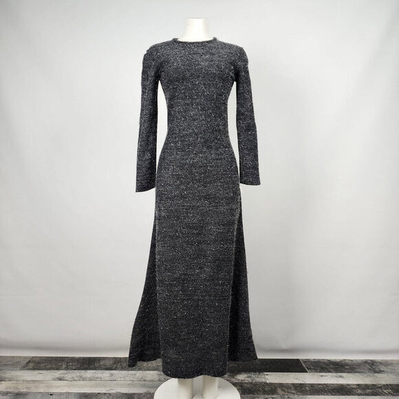 Vintage Holt Renfrew Wayne Clark Black Metallic Knit Long Sleeve Dress Size 6 - Picture 1 of 15